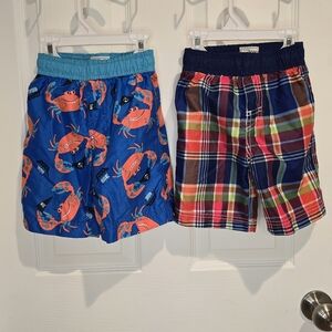 Children's Place Crab Print and Plaid Swim trunk shorts Set